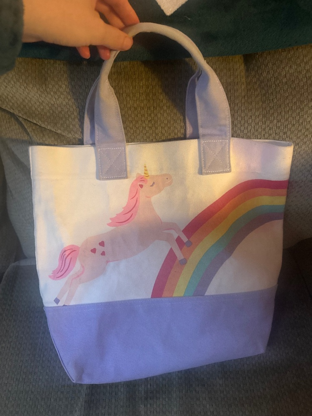 POTTERY BARN KIDS Preppy Unicorn/Rainbow Canvas Tote, Open Tote Design